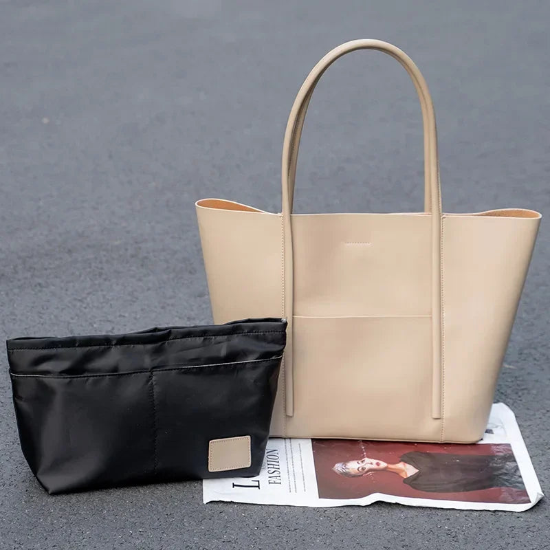 Women Natural Cow Leather Shoulder Bag Female Luxury Designer Fashion Handbags Ladies Cowhide Commuting Large Capacity Tote Bags