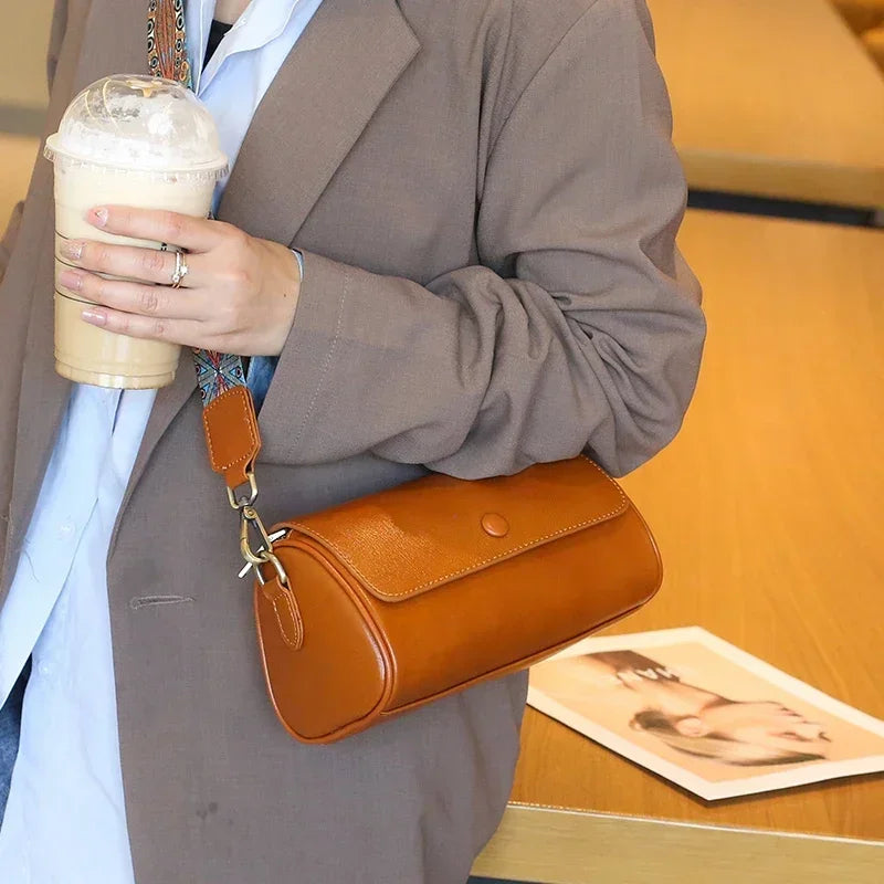 Women Natural Cow Real Leather Shoulder Bag Female Retro Luxury Designer Handbag Ladies Soft Retro Crossbody Underarm Bags Purse