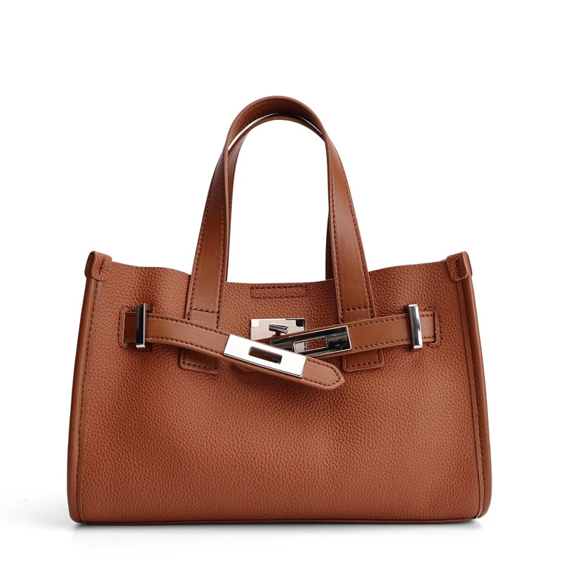 Classic Platinum Leather Shoulder Bag Women's Genuine Leather Handbag Crossbody Bag Handheld Bag Soft Vertical Square Shape