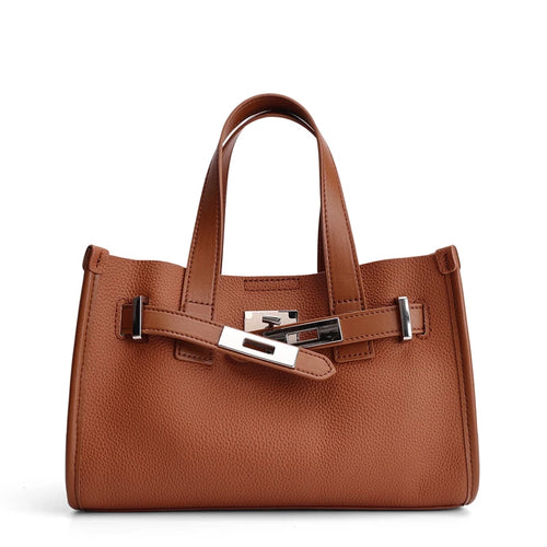 Classic Platinum Leather Shoulder Bag Women's Genuine Leather Handbag Crossbody Bag Handheld Bag Soft Vertical Square Shape