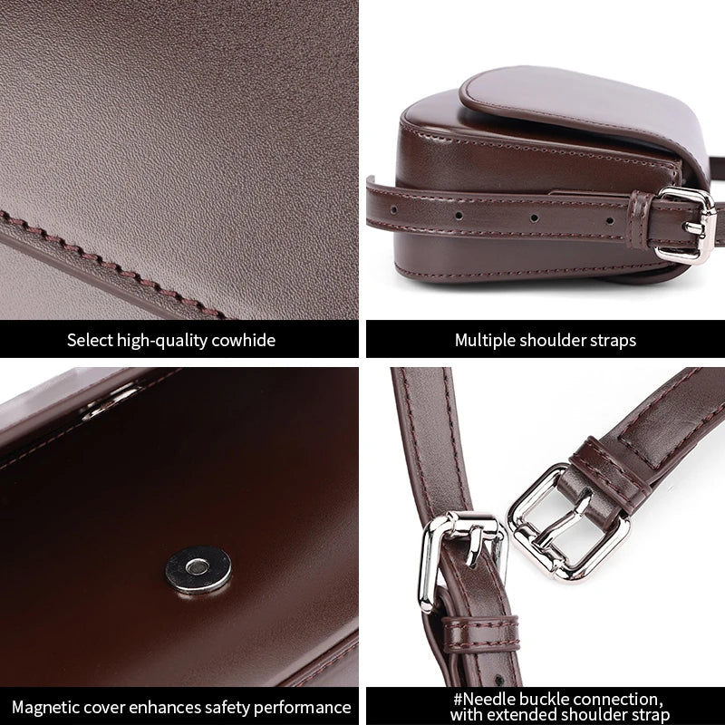 Women's Genuine Leather Minimalist Ladies Fashion retro design Flap Shoulder Bag With Chain Strap Crossbody Bag For Work Travel