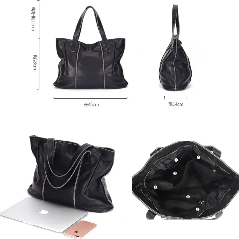 Women's Large Capacity Cowhide Handbag Female Retro Fashion Luxury Bags Ladies Real Natural Cow Leather Shoulder Bag for Lady