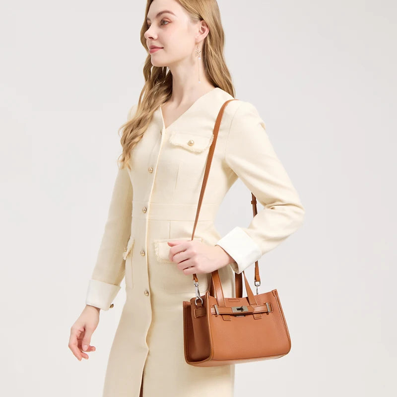 Classic Platinum Leather Shoulder Bag Women's Genuine Leather Handbag Crossbody Bag Handheld Bag Soft Vertical Square Shape