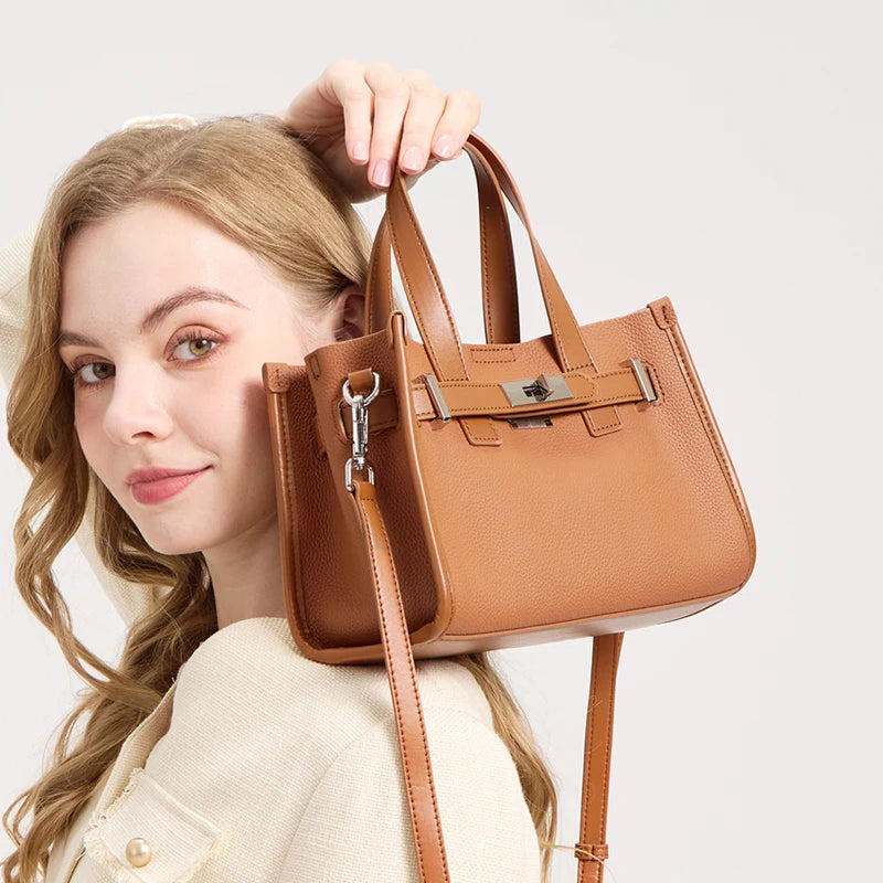 Classic Platinum Leather Shoulder Bag Women's Genuine Leather Handbag Crossbody Bag Handheld Bag Soft Vertical Square Shape