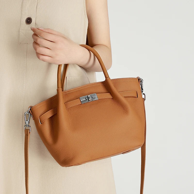 Women's Luxury Soft Cowhide Handbag Elegant Crossbody Shoulder Bag Genuine Leather Top Handle Bag for Office Work Daily Commute