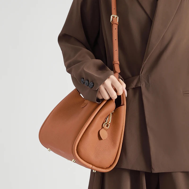 Women's Natural Cow Real Leather Shoulder Bag Female Retro Soft Cowhide Commuter Handbags Ladies Fashion Luxury Crossbody Bags