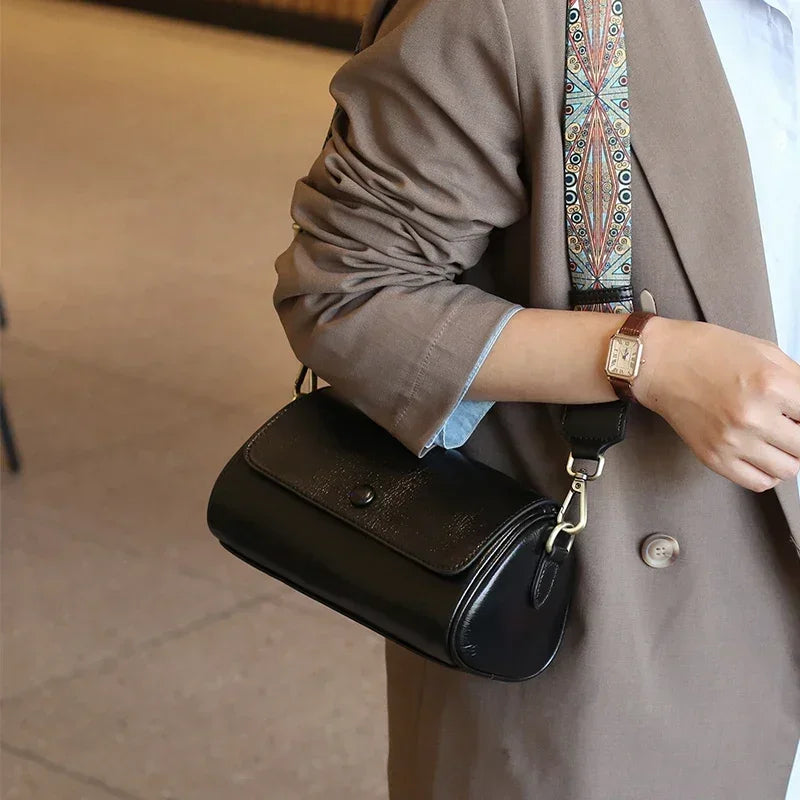 Women Natural Cow Real Leather Shoulder Bag Female Retro Luxury Designer Handbag Ladies Soft Retro Crossbody Underarm Bags Purse