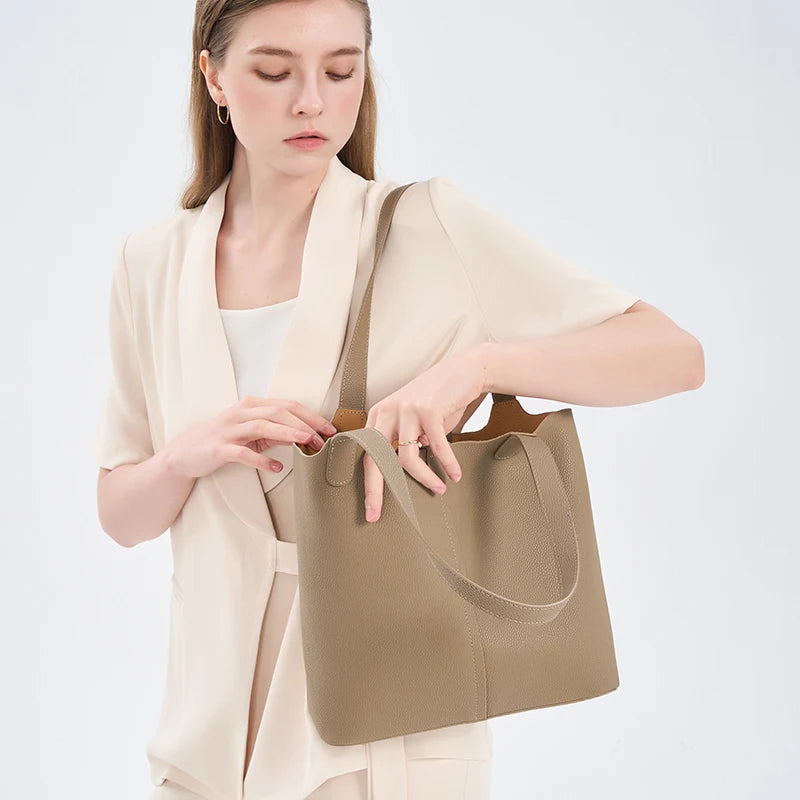 Ladies Cow Split Leather Bags Women Retro Cowhide Large Capacity Fashion Shoulder Bag Female Commuting Work Handbags for Lady