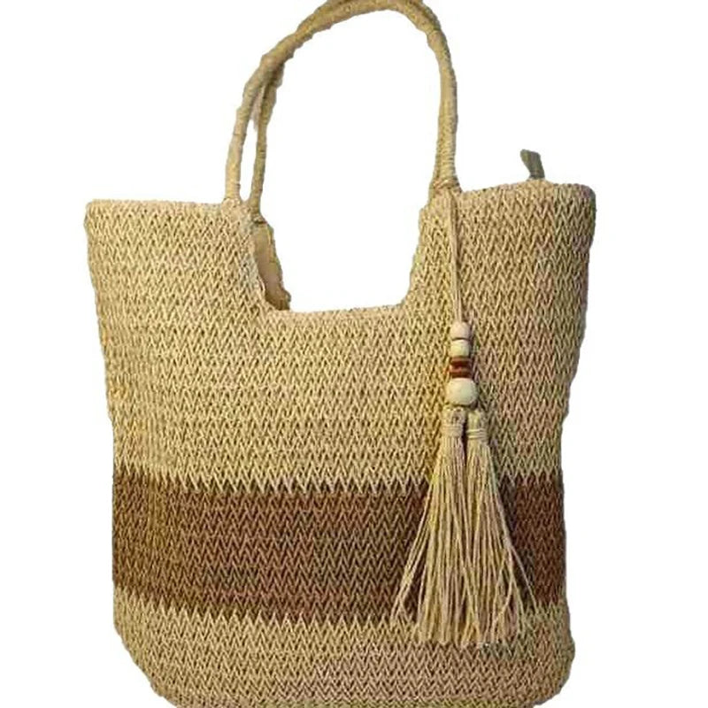 Ladies Retro Woven Shoulder Bag Summer Women's Large Capacity Grass Woven Handbags Female Casual Tassel Beach Tote Underarm Bags
