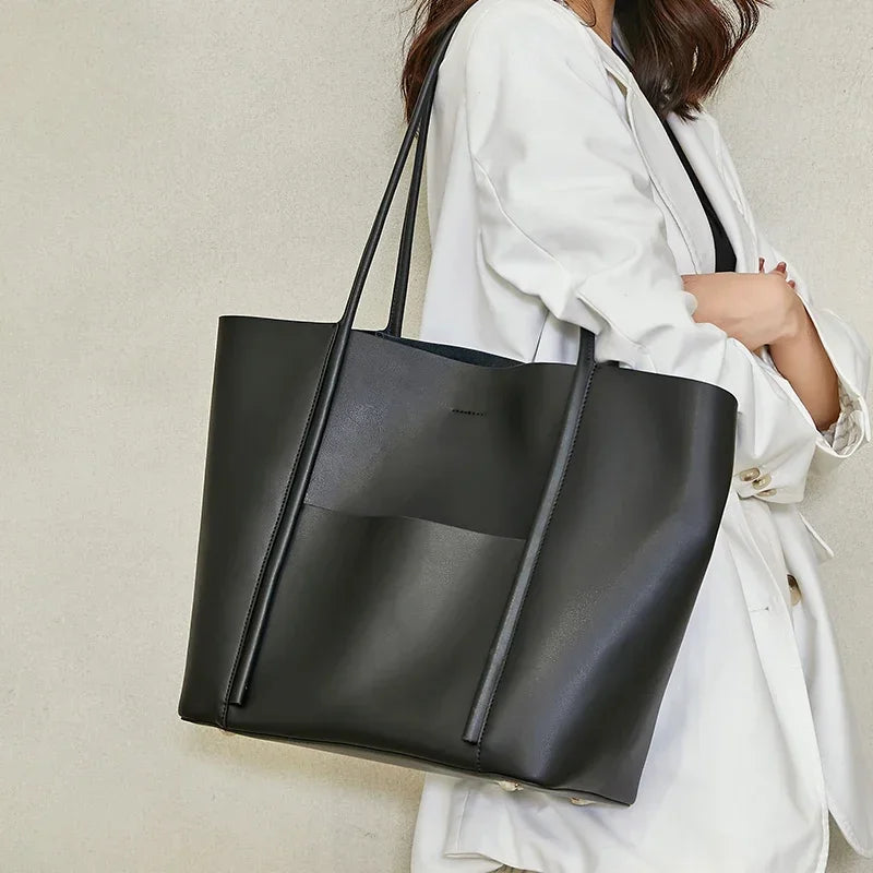 Women Natural Cow Leather Shoulder Bag Female Luxury Designer Fashion Handbags Ladies Cowhide Commuting Large Capacity Tote Bags