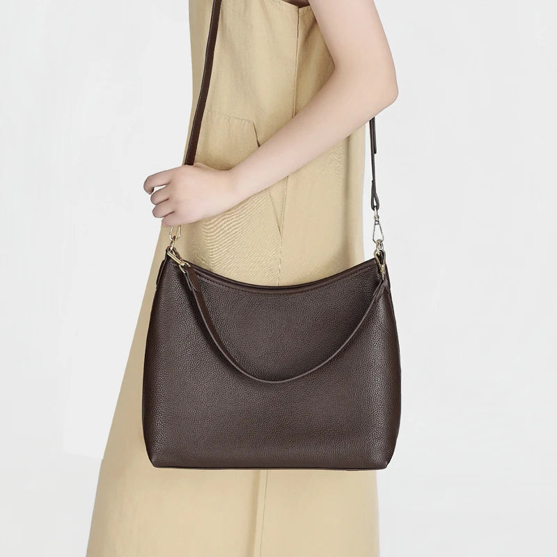 Women Large Capacity Casual Commuter Tote Handbag Genuine Leather Hobo Bag Adjustable Shoulder Crossbody Bag for Office Work