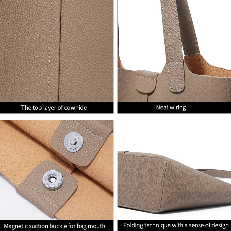 Ladies Cow Split Leather Bags Women Retro Cowhide Large Capacity Fashion Shoulder Bag Female Commuting Work Handbags for Lady