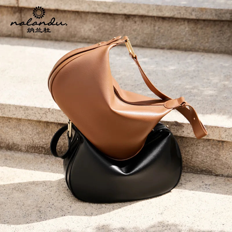 Women's Cow Split Leather Dumpling Shoulder Bag Female Fashion Luxury Designer Cowhide Handbags Ladies Crossbody Underarm Bags