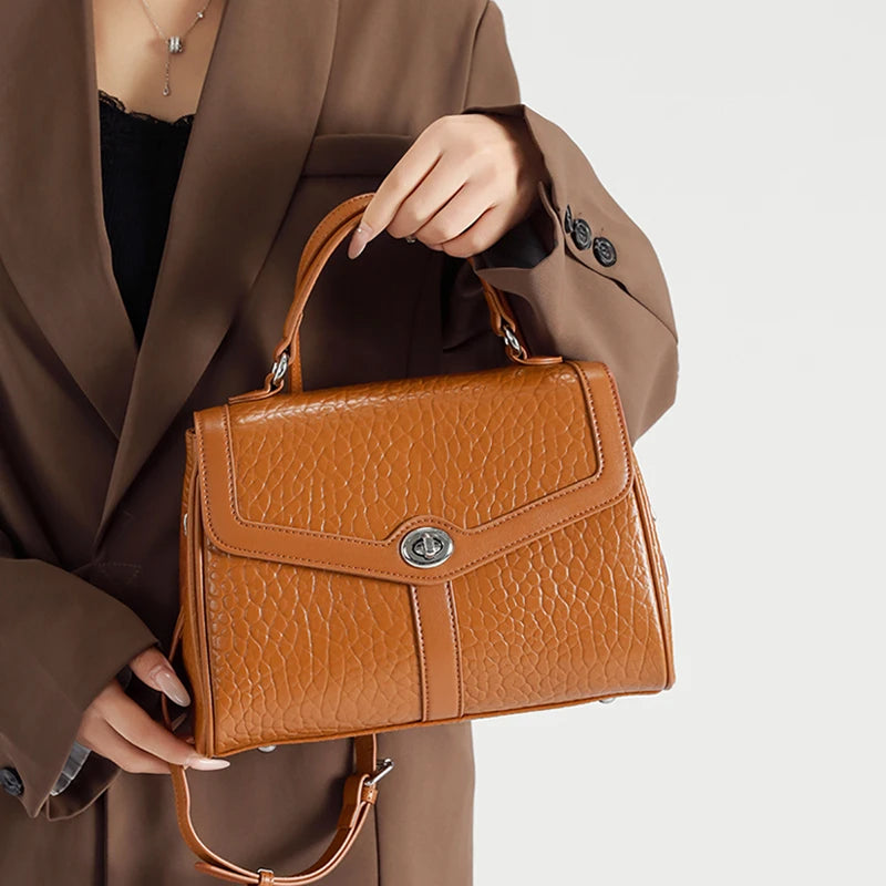 Ladies Soft Cowhide Retro Crossbody Bag Women's Natural Cow Leather Shoulder Bags Female Casual Design Luxury Commute Handbags