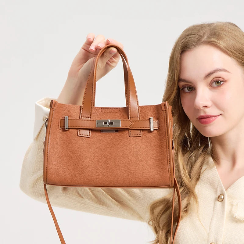 Classic Platinum Leather Shoulder Bag Women's Genuine Leather Handbag Crossbody Bag Handheld Bag Soft Vertical Square Shape