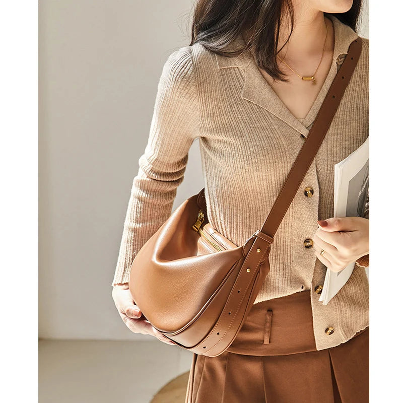 Women's Cow Split Leather Dumpling Shoulder Bag Female Fashion Luxury Designer Cowhide Handbags Ladies Crossbody Underarm Bags