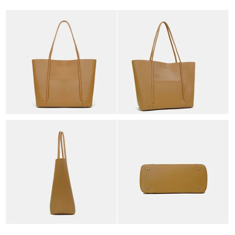 Women Natural Cow Leather Shoulder Bag Female Luxury Designer Fashion Handbags Ladies Cowhide Commuting Large Capacity Tote Bags