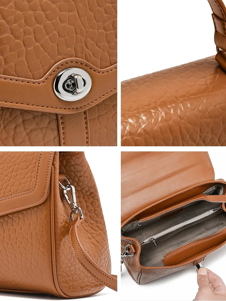 Ladies Soft Cowhide Retro Crossbody Bag Women's Natural Cow Leather Shoulder Bags Female Casual Design Luxury Commute Handbags