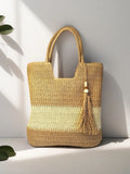 Ladies Retro Woven Shoulder Bag Summer Women's Large Capacity Grass Woven Handbags Female Casual Tassel Beach Tote Underarm Bags