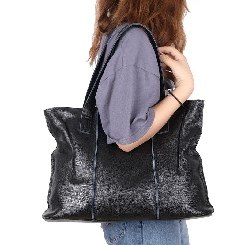 Women's Large Capacity Cowhide Handbag Female Retro Fashion Luxury Bags Ladies Real Natural Cow Leather Shoulder Bag for Lady