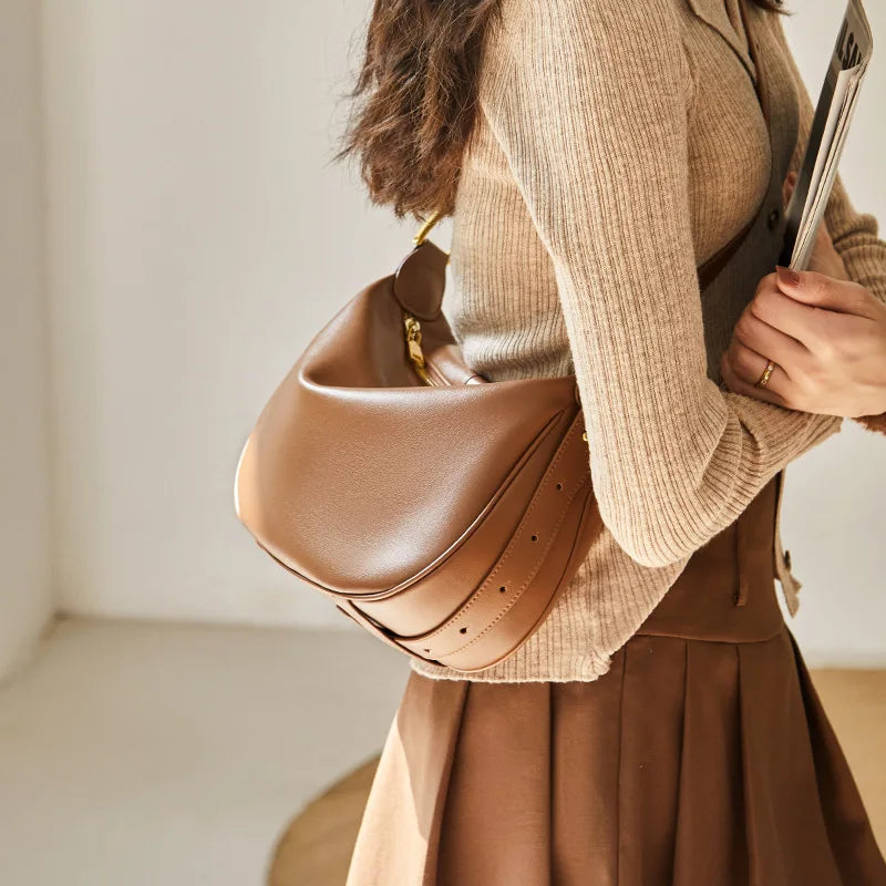 Women's Cow Split Leather Dumpling Shoulder Bag Female Fashion Luxury Designer Cowhide Handbags Ladies Crossbody Underarm Bags