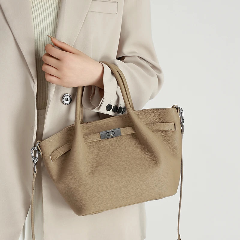 Women's Luxury Soft Cowhide Handbag Elegant Crossbody Shoulder Bag Genuine Leather Top Handle Bag for Office Work Daily Commute