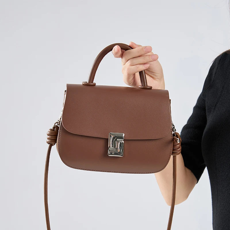 Women's Genuine Cow Leather Crossbody Bag Ladies Light Luxury Cowhide Retro Small Square Handbags Female Leisure Shoulder Bags