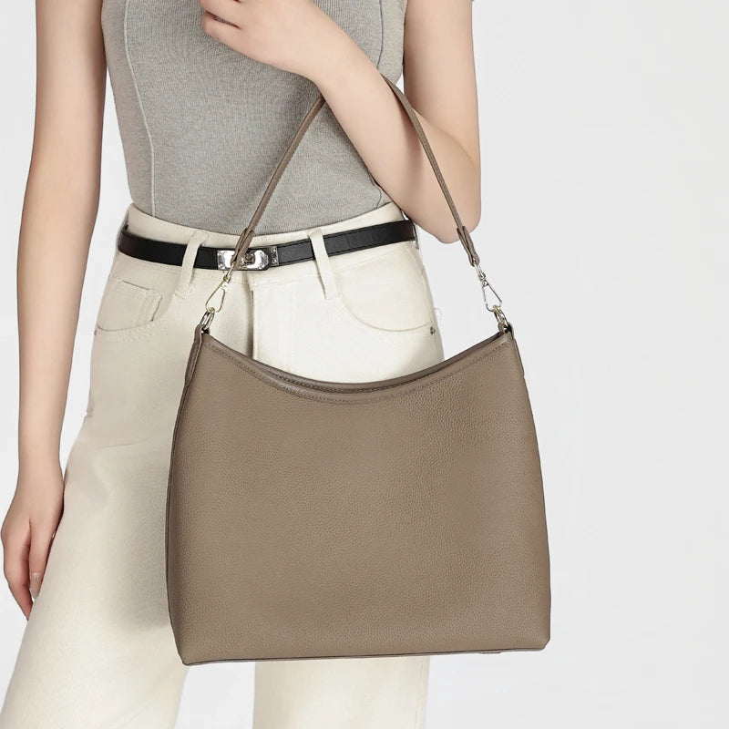 Women Large Capacity Casual Commuter Tote Handbag Genuine Leather Hobo Bag Adjustable Shoulder Crossbody Bag for Office Work