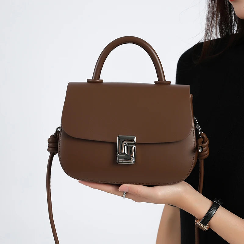 Women's Genuine Cow Leather Crossbody Bag Ladies Light Luxury Cowhide Retro Small Square Handbags Female Leisure Shoulder Bags