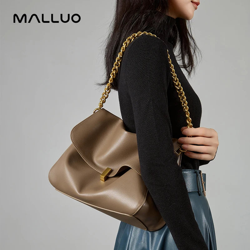 Women Large Korean Cow Leather Genuine Flap Shoulder Chain Bag Luxury Solid Genuine Leather Female Crossbody Handbag Messenger