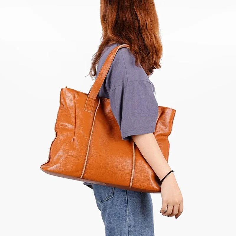 Women's Large Capacity Cowhide Handbag Female Retro Fashion Luxury Bags Ladies Real Natural Cow Leather Shoulder Bag for Lady