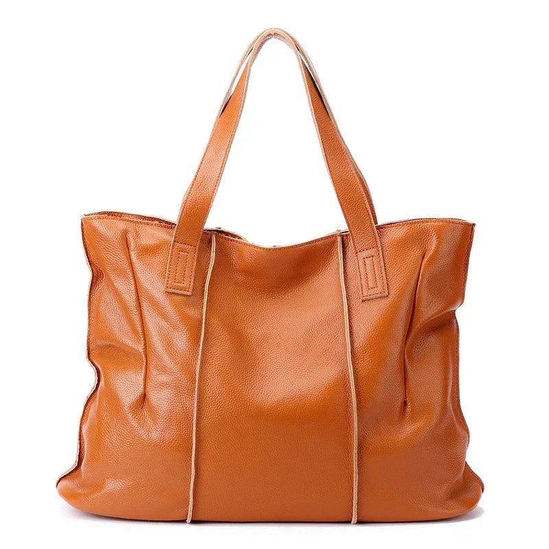 Women's Large Capacity Cowhide Handbag Female Retro Fashion Luxury Bags Ladies Real Natural Cow Leather Shoulder Bag for Lady