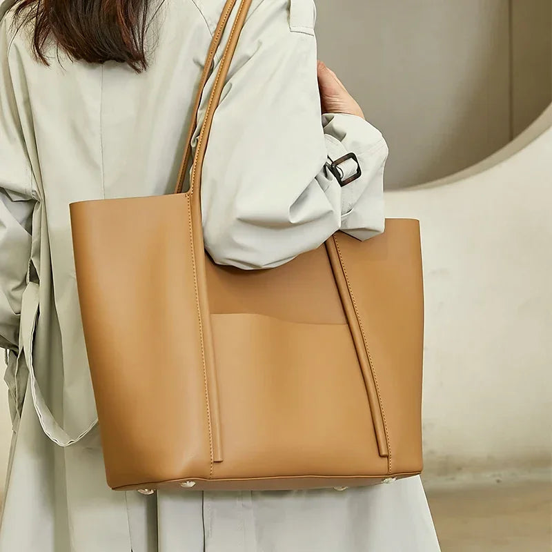 Women Natural Cow Leather Shoulder Bag Female Luxury Designer Fashion Handbags Ladies Cowhide Commuting Large Capacity Tote Bags