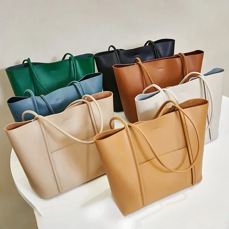 Women Natural Cow Leather Shoulder Bag Female Luxury Designer Fashion Handbags Ladies Cowhide Commuting Large Capacity Tote Bags