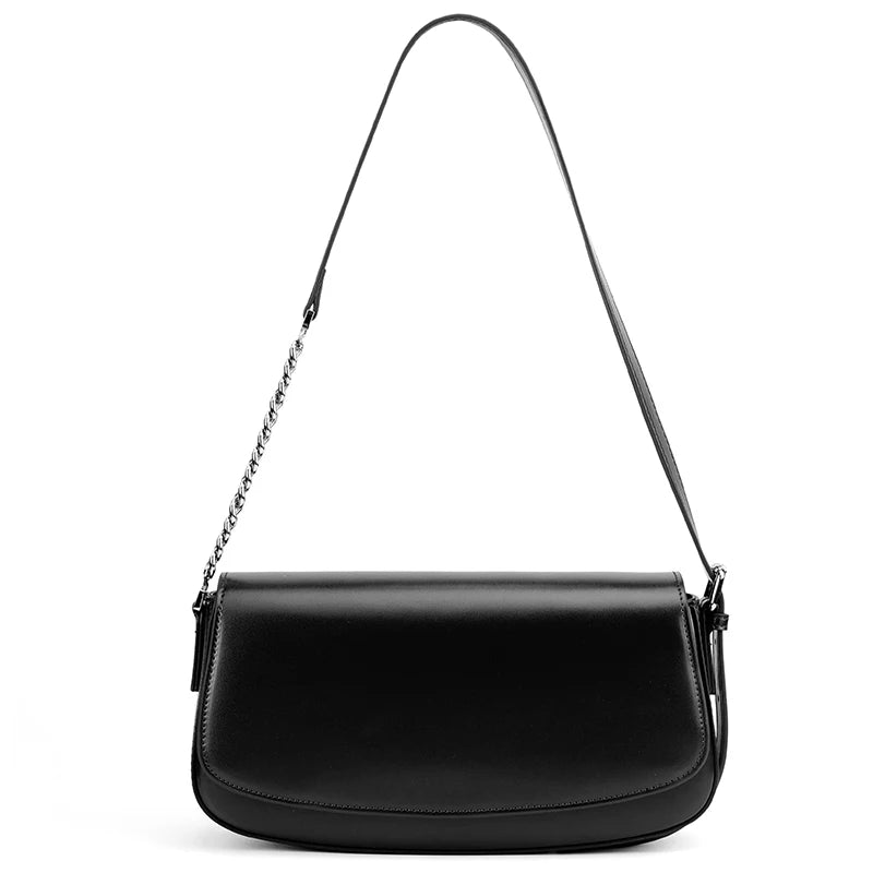 Women's Genuine Leather Minimalist Ladies Fashion retro design Flap Shoulder Bag With Chain Strap Crossbody Bag For Work Travel