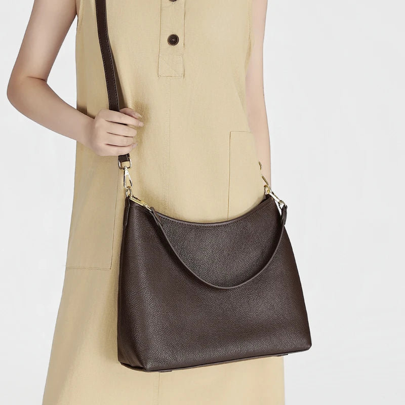 Women Large Capacity Casual Commuter Tote Handbag Genuine Leather Hobo Bag Adjustable Shoulder Crossbody Bag for Office Work