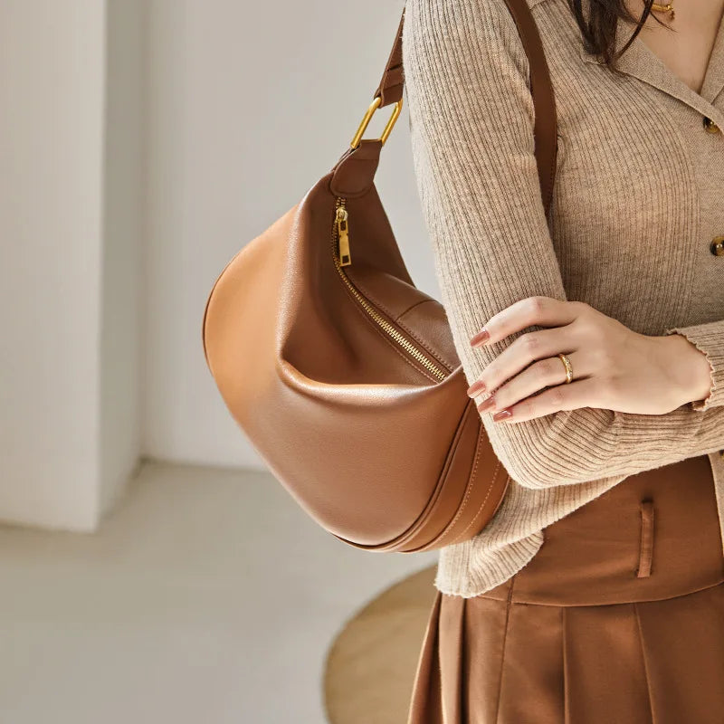 Women's Cow Split Leather Dumpling Shoulder Bag Female Fashion Luxury Designer Cowhide Handbags Ladies Crossbody Underarm Bags