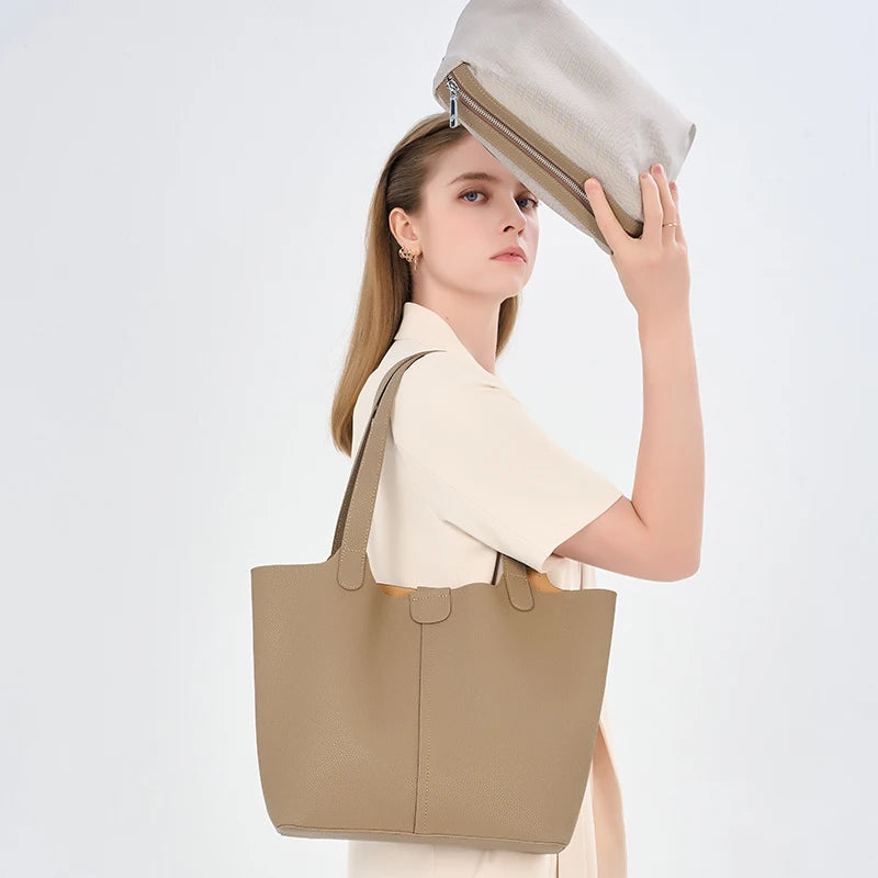 Ladies Cow Split Leather Bags Women Retro Cowhide Large Capacity Fashion Shoulder Bag Female Commuting Work Handbags for Lady
