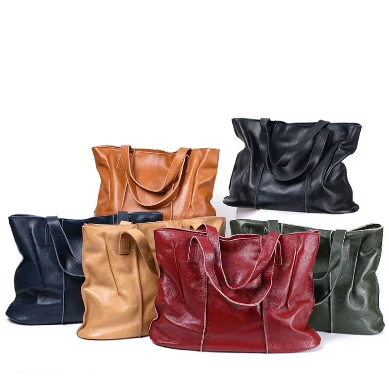 Women's Large Capacity Cowhide Handbag Female Retro Fashion Luxury Bags Ladies Real Natural Cow Leather Shoulder Bag for Lady