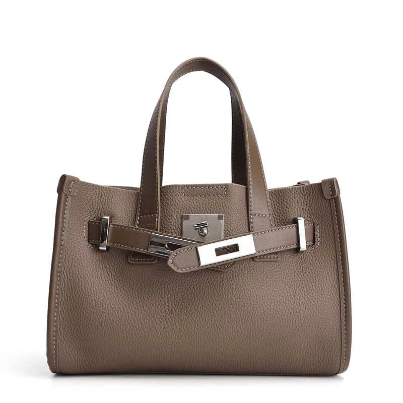 Classic Platinum Leather Shoulder Bag Women's Genuine Leather Handbag Crossbody Bag Handheld Bag Soft Vertical Square Shape