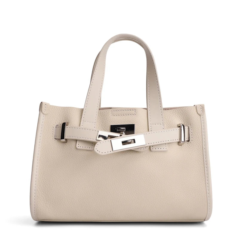 Classic Platinum Leather Shoulder Bag Women's Genuine Leather Handbag Crossbody Bag Handheld Bag Soft Vertical Square Shape