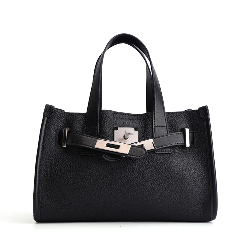 Classic Platinum Leather Shoulder Bag Women's Genuine Leather Handbag Crossbody Bag Handheld Bag Soft Vertical Square Shape