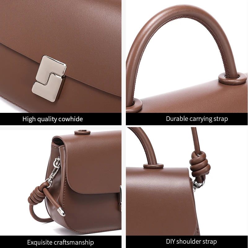 Women's Genuine Cow Leather Crossbody Bag Ladies Light Luxury Cowhide Retro Small Square Handbags Female Leisure Shoulder Bags