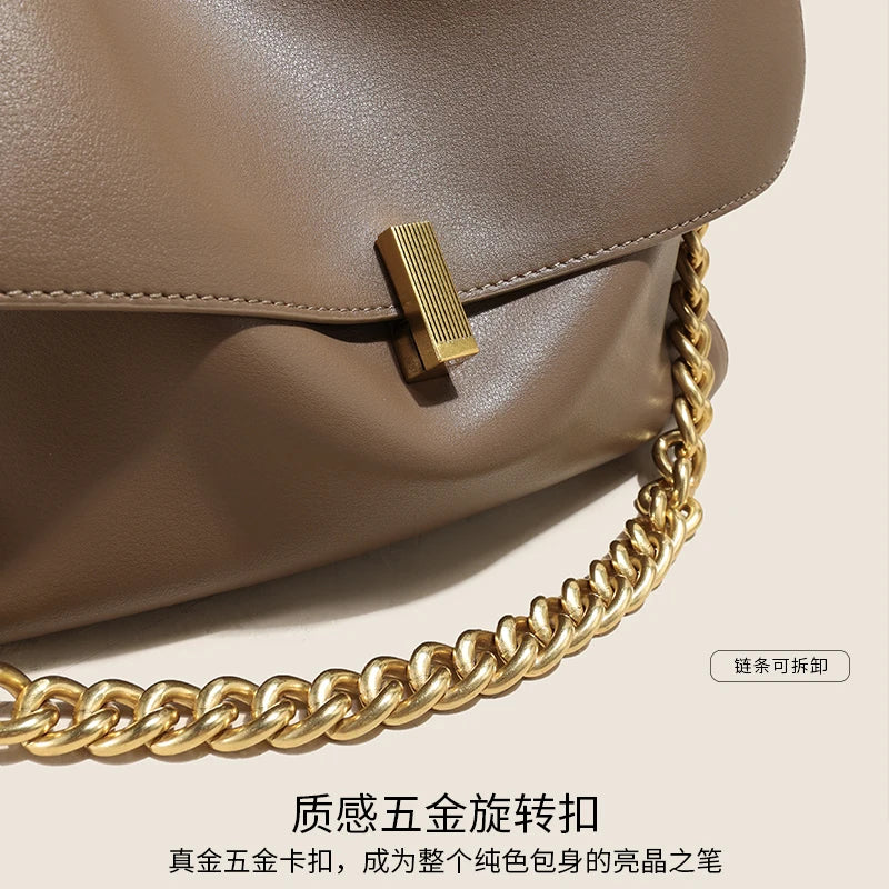 Women Large Korean Cow Leather Genuine Flap Shoulder Chain Bag Luxury Solid Genuine Leather Female Crossbody Handbag Messenger