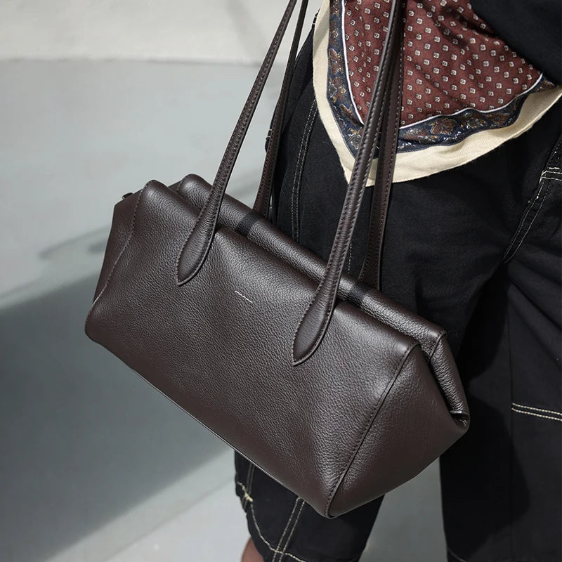 Women's Soft Cow Genuine Leather Underarm Bags Female Retro Popular Cowhide Shoulder Bag Ladies Fashion Luxury Designer Handbags