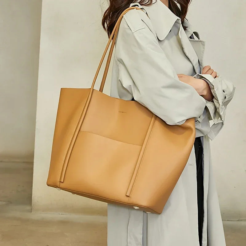 Women Natural Cow Leather Shoulder Bag Female Luxury Designer Fashion Handbags Ladies Cowhide Commuting Large Capacity Tote Bags