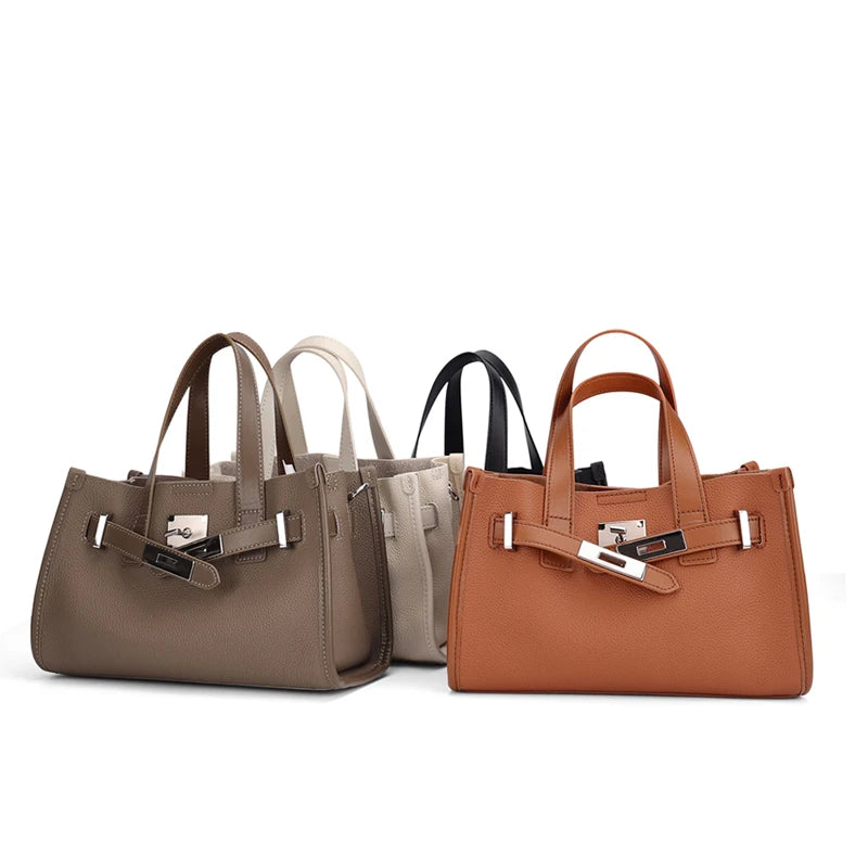 Classic Platinum Leather Shoulder Bag Women's Genuine Leather Handbag Crossbody Bag Handheld Bag Soft Vertical Square Shape