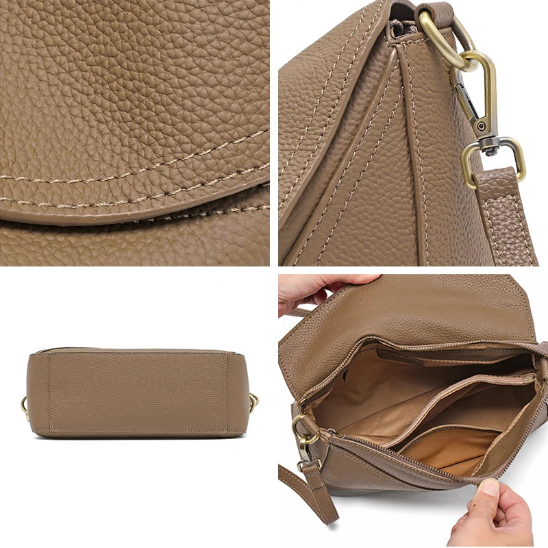 Women Cow Genuine Leather Portable Shoulder Bag Female Retro Soft Cowhide Crossbody Bags Ladies Fashion Luxury Designer Handbags