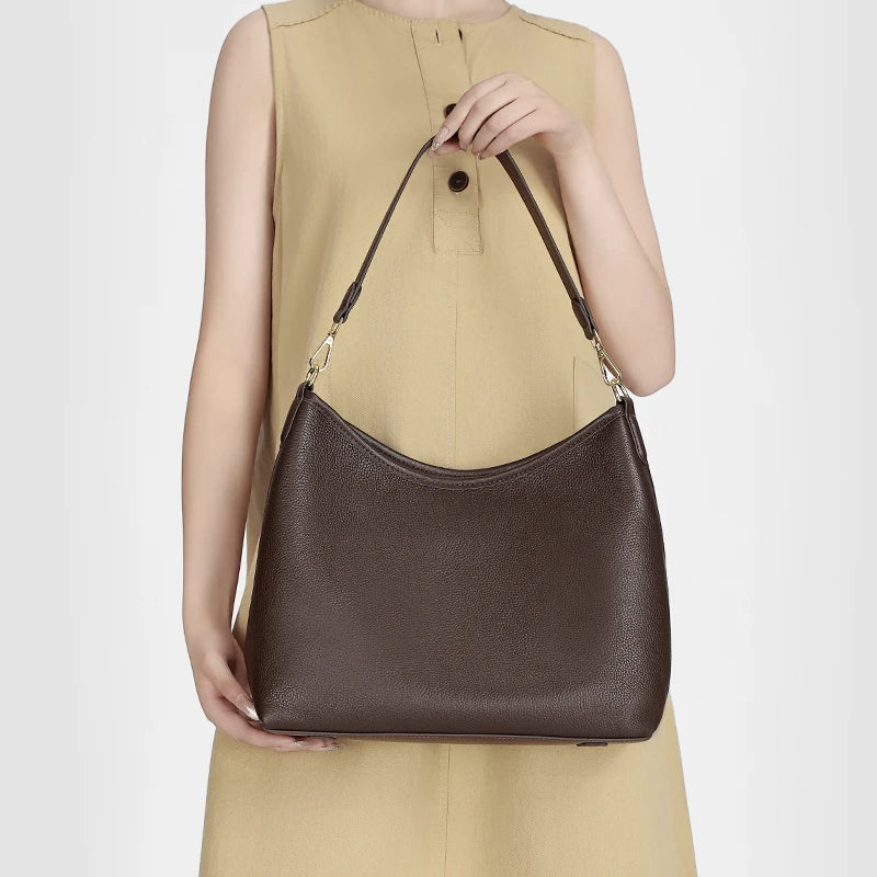 Women Large Capacity Casual Commuter Tote Handbag Genuine Leather Hobo Bag Adjustable Shoulder Crossbody Bag for Office Work