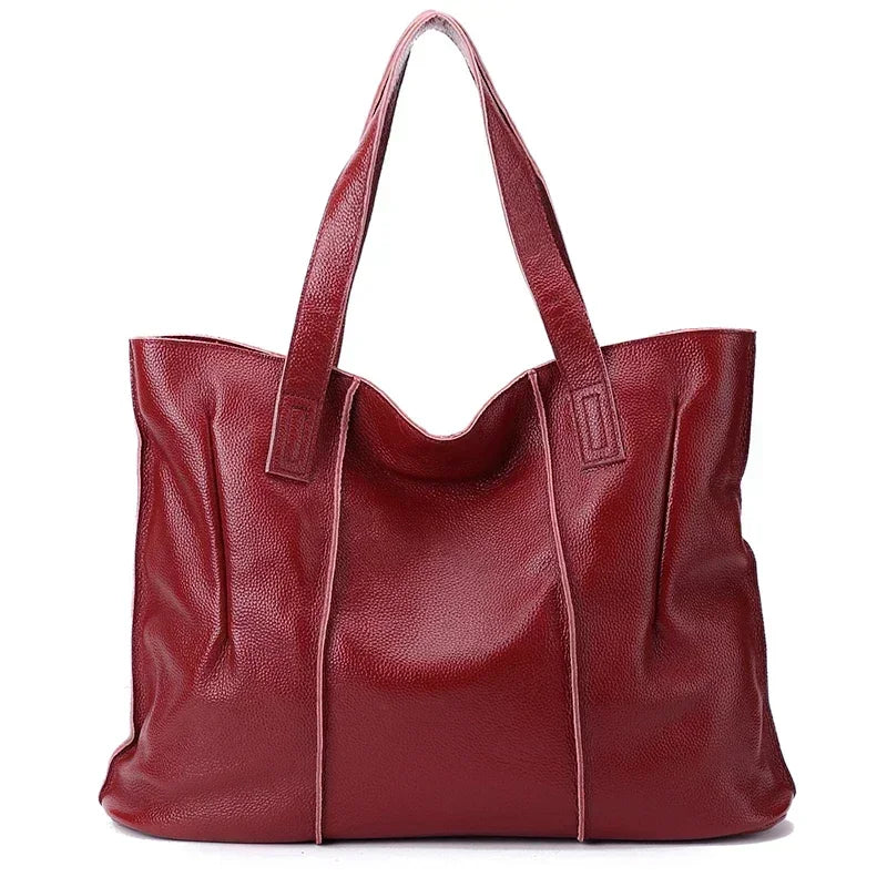 Women's Large Capacity Cowhide Handbag Female Retro Fashion Luxury Bags Ladies Real Natural Cow Leather Shoulder Bag for Lady